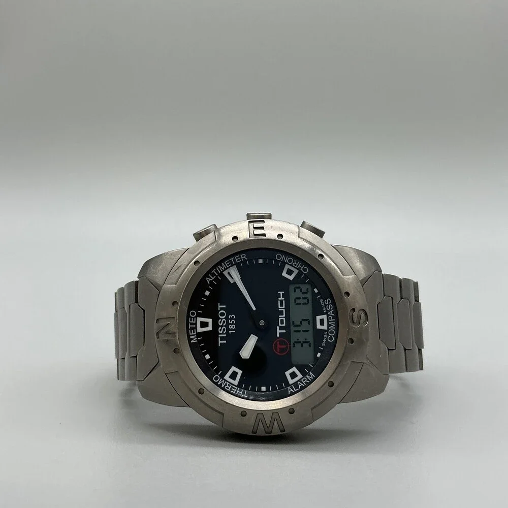 Tissot T-Touch Mens Watch 40mm Black Dial Titanium Bracelet New Battery 7.5